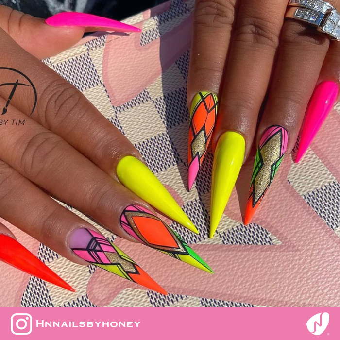 Neon Geometric Stiletto Nails